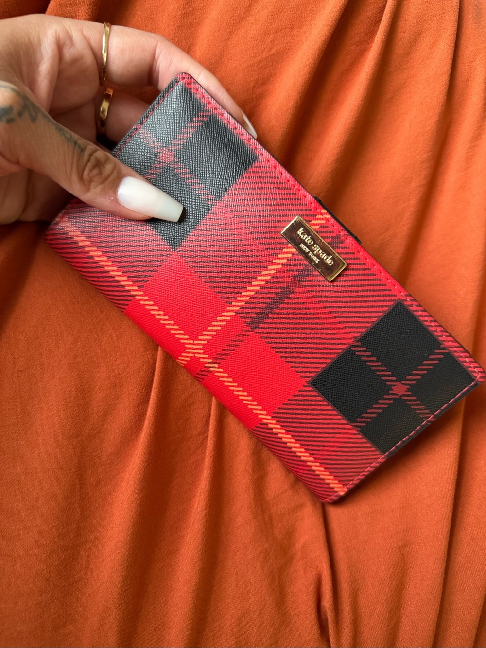 Kate Spade Newbury Lane Plaid Stacy Slim Bifold Wallet - Red & Black
